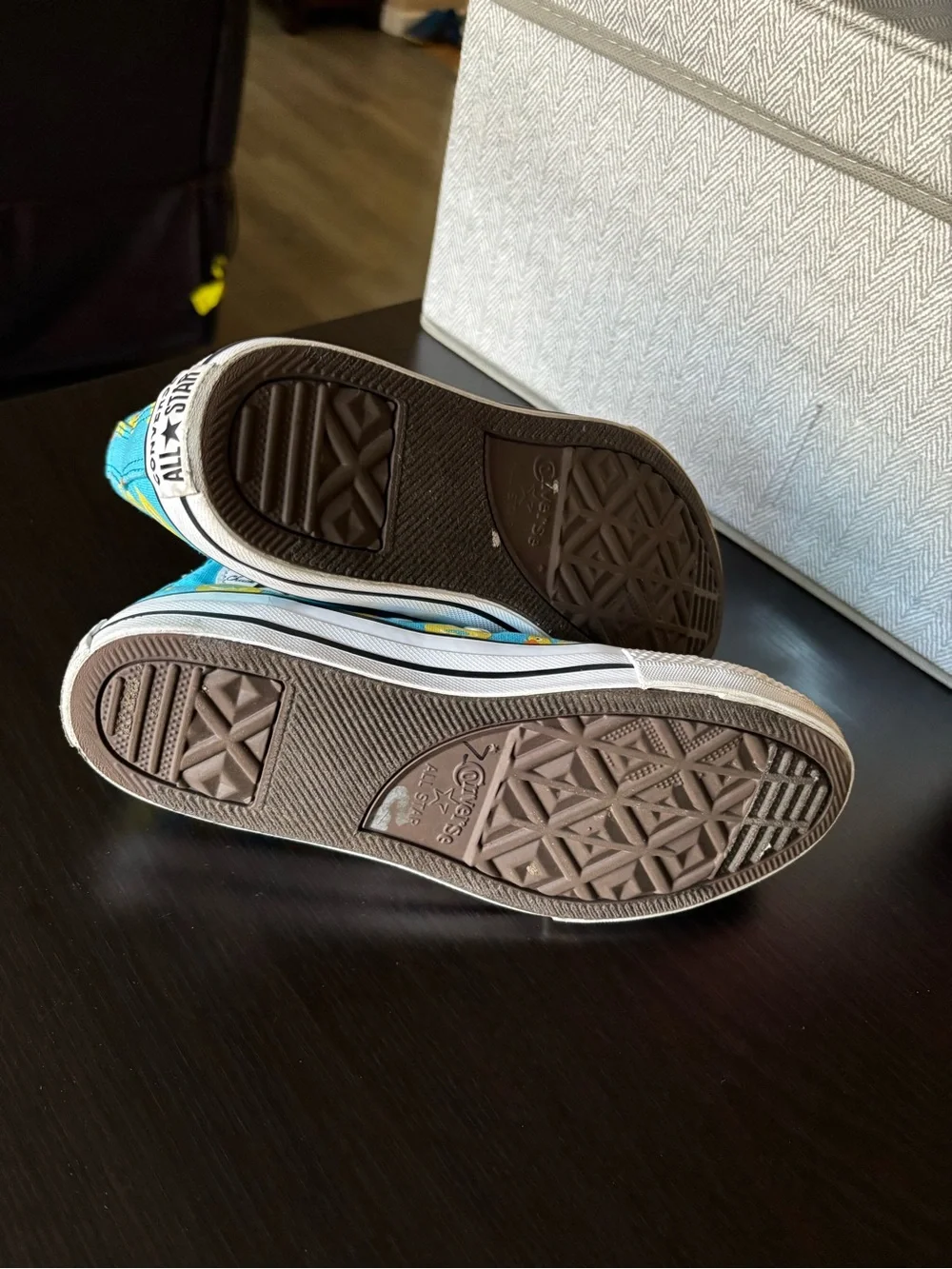 Converse Kids High-Top Sneakers in Turquoise with Yellow Duck Print